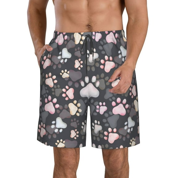 KLL Colorful Paws Of Dog Men's Casual Summer Beach Shorts Hawaiian Shorts with Pockets-Large