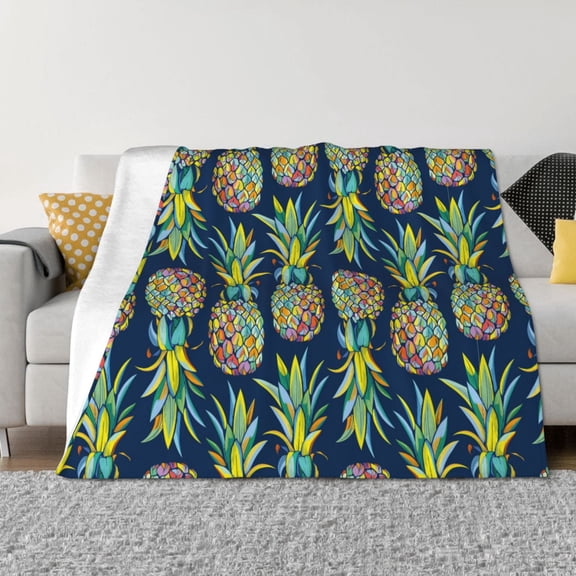 KLL Colorful Pineapples Print Fleece Throw Blanket, Horizontal Fleece Bedding Cute Soft Blankets Comfy Fleece Flannel Plush Home Decor for Couch & Bed -
