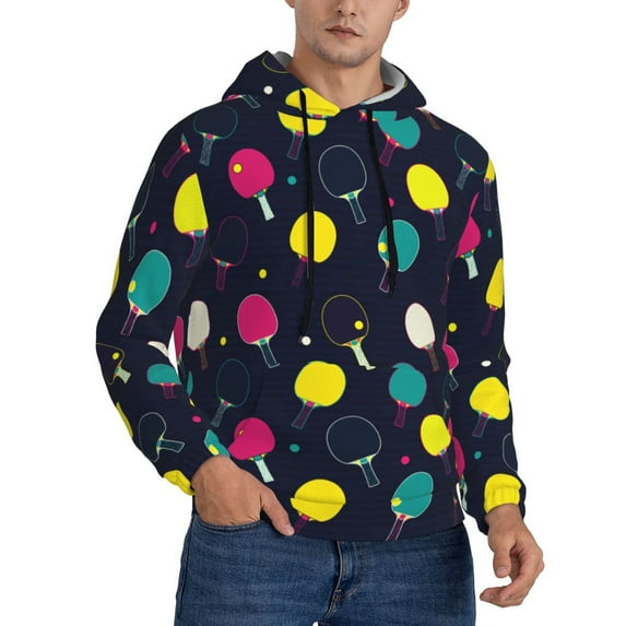 KLL Colorful Ping Pong Rackets Print Mens Hoodie Long Sleeve Casual Pullover Hooded Sweatshirt Fashion Drawstring Hoodies with Pocket-4X-Large