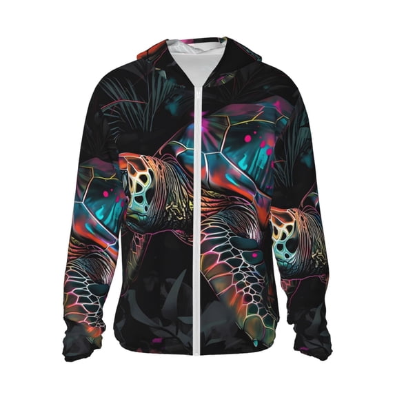 KLL Colorful Plant Turtle A Print Men's Women’s UPF 50+ Sun Protection Outdoor Hoodie Jacket Long Sleeve Fishing Hiking Performance Shirt-Medium