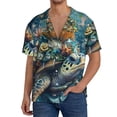 thumbnail image 1 of KLL Colorful Plant Turtle Print Men's Shirt Short Sleeve Button Down Summer Cuba Beach Shirts- Small, 1 of 5