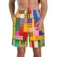 thumbnail image 1 of KLL Colorful Plastic Blocks Pattern Men's Casual Summer Beach Shorts Hawaiian Shorts with Pockets-Medium, 1 of 5