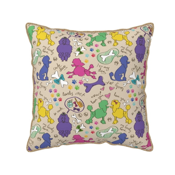 KLL Colorful Poodle Dog Decorative Throw Pillow Covers Velvet Soft for Couch Sofa Bedroom Living Room Outdoor (No pillow core)- 16"x16"
