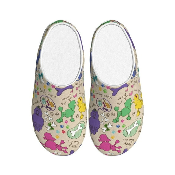 KLL Colorful Poodle Dog Pattern Adult Unisex Cozy Slippers,Fuzzy Slip-on Slippers TPR Sole Slippers Comfort Plush Home Footwear for Indoor & Outdoor-13