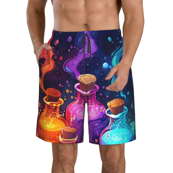 KLL Colorful Potion Bottles Magic Men's Casual Summer Beach Shorts Hawaiian Shorts with Pockets-Medium