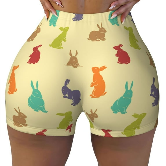 KLL Colorful Rabbit Pattern Workout Shorts for Women Scrunch Short Gym Yoga Running Sport Active Exercise Fitness Shorts