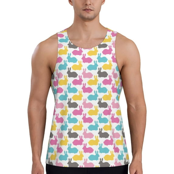 KLL Colorful Rabbit Print Men's Muscle Gym Workout Stringer Tank Tops Bodybuilding Fitness T-Shirts Tank Tops Men-Medium