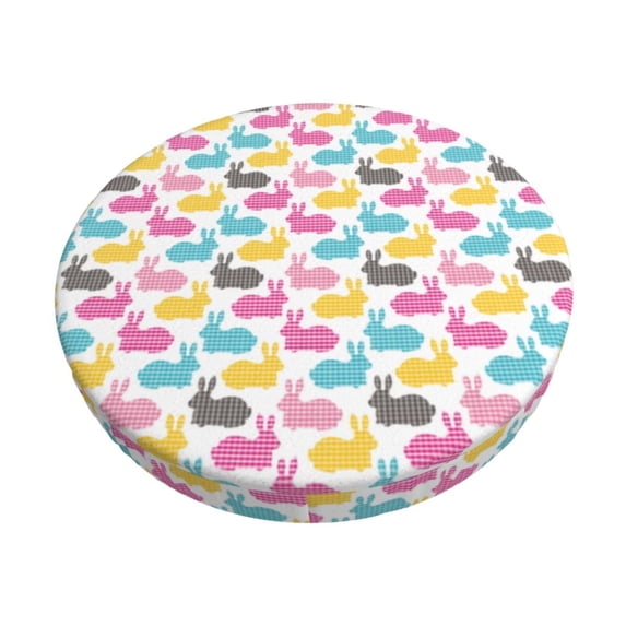 KLL Colorful Rabbit Round Bar Chair Cushion Cover 14 inch ,Bar Stool Protector with Elastic, Soft Washable