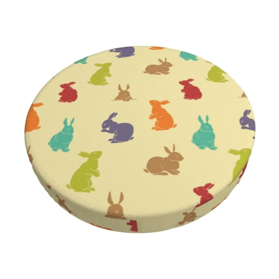 KLL Colorful Rabbit Round Bar Chair Cushion Cover 14 inch ,Bar Stool Protector with Elastic, Soft Washable