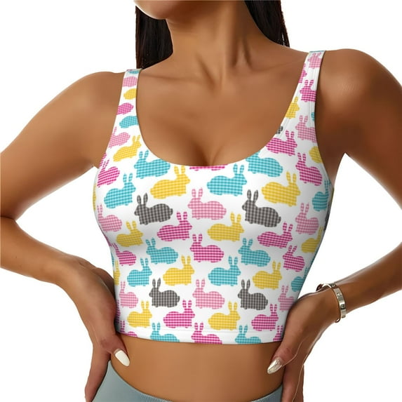KLL Colorful Rabbit for Workout Tank Tops for Women,U Back Fitness Top Built in Shelf Bras Padded Fit for Yoga Gym-Medium