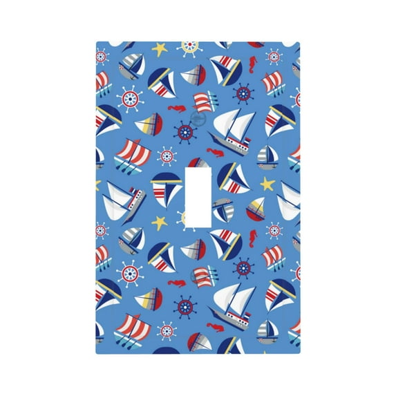 KLL Colorful Sailing Ship Pattern Electrical Outlet Covers, 3" x 5" 1 Pack Electric Receptacle Plug Covers for Decorator Receptacle Outlet & Switch-Style T