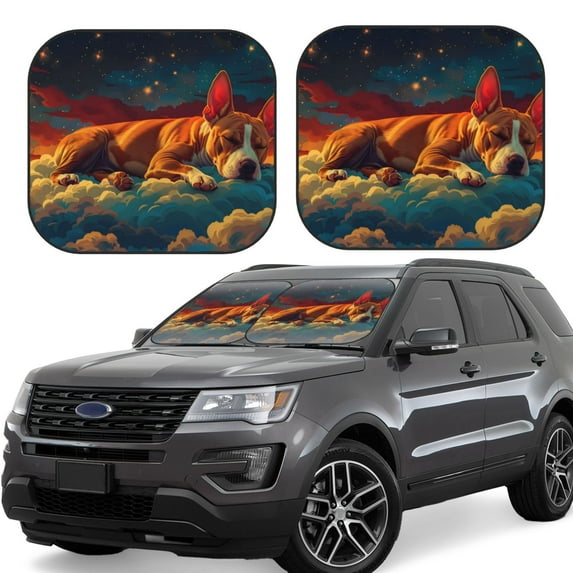 KLL Colorful Starry Sky Sleep Dog Windshield Sun Shade 2-Piece Foldable Car Front Window Sunshade for Most Sedans SUV Truck- Medium