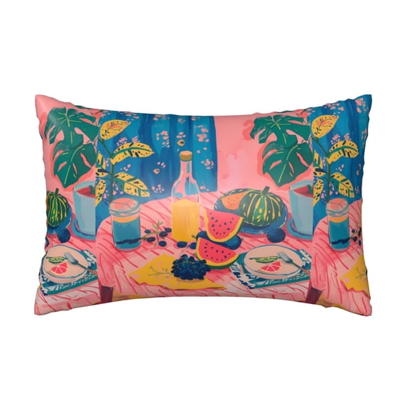 KLL Colorful Summer Fruit Table Pattern Silk Pillowcase for Hair and Skin Standard Size 20"X 30" Soft Breathable Pillow Covers for Sleeping