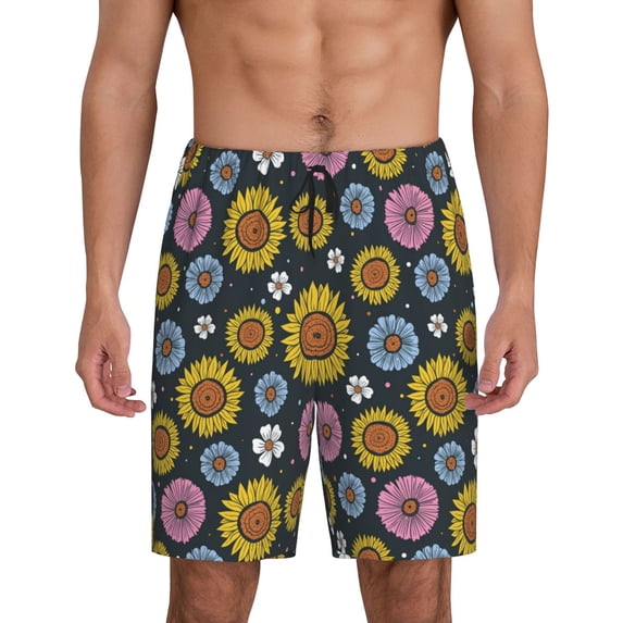 KLL Colorful Sunflowers for Men's 1-Pack Shorts,Sleep Pajama Shorts for Men Soft Pj Shorts Men's Pajama Bottoms Sleepwear -X-Large