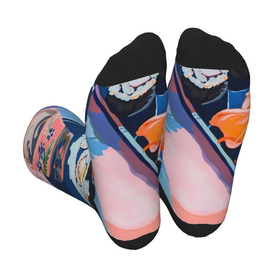 KLL Colorful Sushi Food Art Print Cool Socks Men's Women's Crew Socks Funny Crazy Novelty Stockings