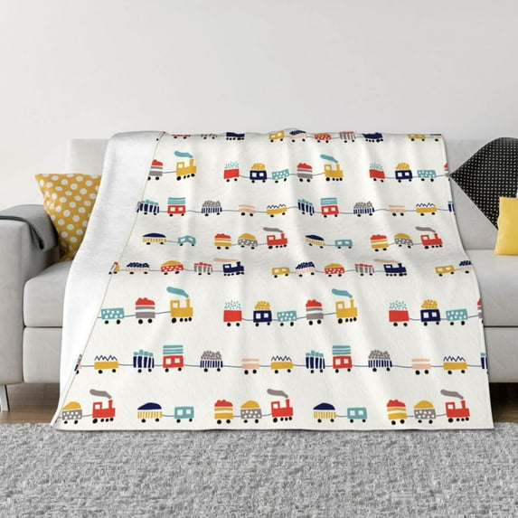 KLL Colorful Trains Print Fleece Throw Blanket, Horizontal Fleece Bedding Cute Soft Blankets Comfy Fleece Flannel Plush Home Decor for Couch & Bed -50"x40"