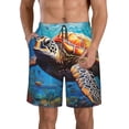 thumbnail image 1 of KLL Colorful Underwater Sea Turtle Men's Casual Summer Beach Shorts Hawaiian Shorts with Pockets-Medium, 1 of 5