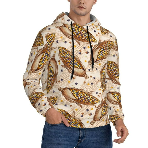 KLL Colorful Vintage Corn Print Mens Hoodie Long Sleeve Casual Pullover Hooded Sweatshirt Fashion Drawstring Hoodies with Pocket-3X-Large