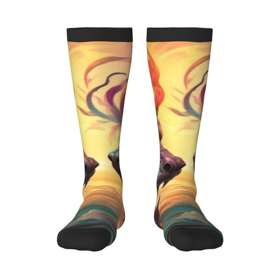 KLL Colorful Wave Dragon Head Print Cool Socks Men's Women's Crew Socks Funny Crazy Novelty Stockings