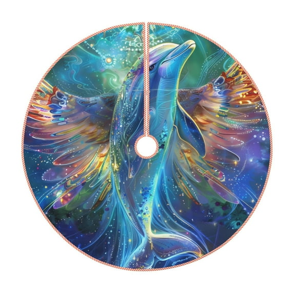 KLL Colorful Winged Dolphin Christmas Tree Skirt 48" ,Party Decorations Farmhouse for Christmas Decorations Holiday Party