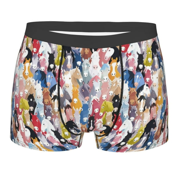 KLL Colourful Horses Men's Cotton Boxer Briefs Underwear-Small