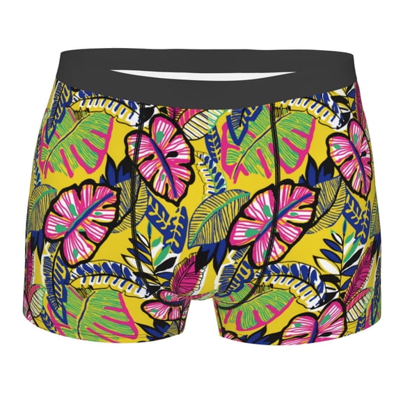 KLL Colrful Tropical Leaves Men's Cotton Boxer Briefs Underwear-Medium