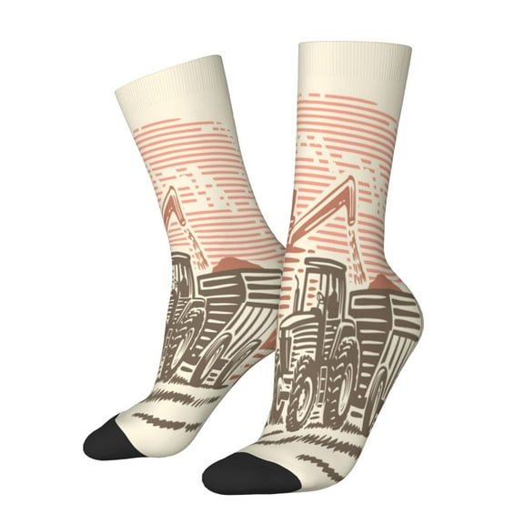 KLL Combine harvester working with tractor Print Cool Socks Men's Women's Crew Socks Funny Crazy Novelty Stockings