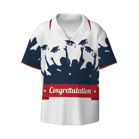 KLL Congratulation Graduate Print Men's Shirt Short Sleeve Button Down Summer Cuba Beach Shirts- Medium
