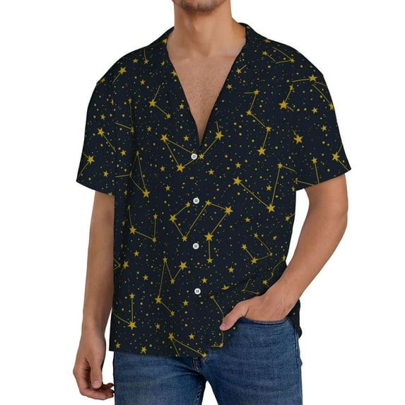 KLL Constellation Print Men's Shirt Short Sleeve Button Down Summer Cuba Beach Shirts- Small