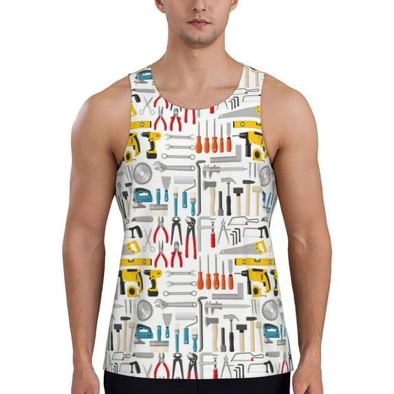 KLL Construction tools Print Men's Muscle Gym Workout Stringer Tank Tops Bodybuilding Fitness T-Shirts Tank Tops Men-Medium
