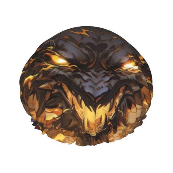 KLL Cool Black Gold Dragon Pattern Shower Cap & Bath Cap for Women,Reversible Oversized Waterproof Shower Caps for all Hair Lengths,Elastic Reusable Bathing Hair Cap
