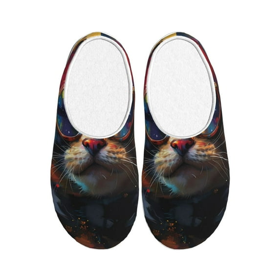 KLL Cool Cat With Sunglasses Pattern Adult Unisex Cozy Slippers,Fuzzy Slip-on Slippers TPR Sole Slippers Comfort Plush Home Footwear for Indoor & Outdoor-46/47
