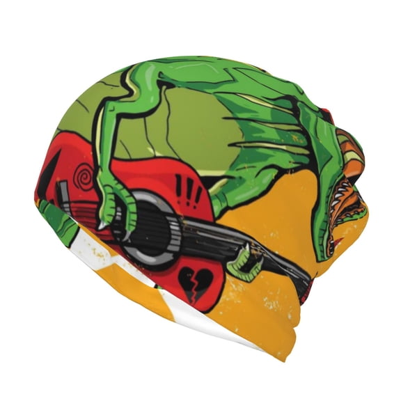 KLL Cool Dinosaur Playing Guitar Pirnt Wicking Running Beanie Head Wrap Cycling Bandana for Men Women