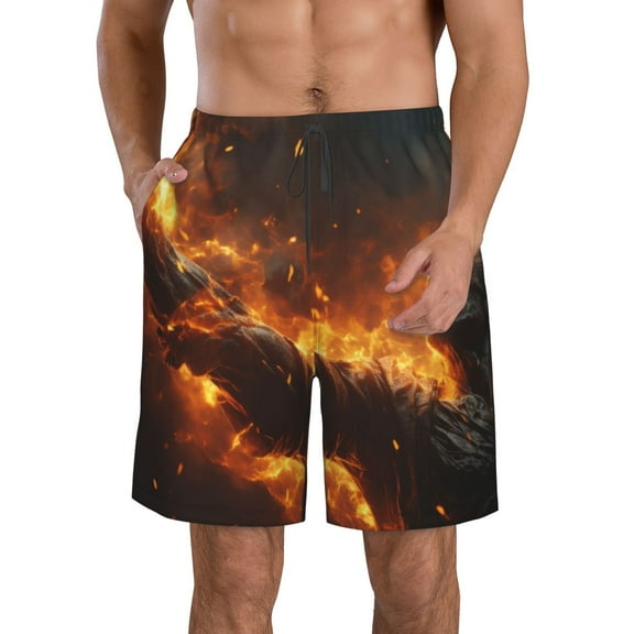 KLL Cool Fire Man Men's Casual Summer Beach Shorts Hawaiian Shorts with Pockets-Medium