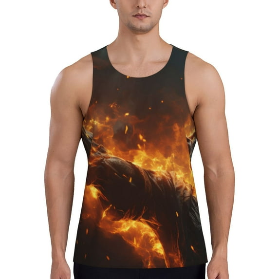 KLL Cool Fire Man Print Men's Muscle Gym Workout Stringer Tank Tops Bodybuilding Fitness T-Shirts Tank Tops Men-Small