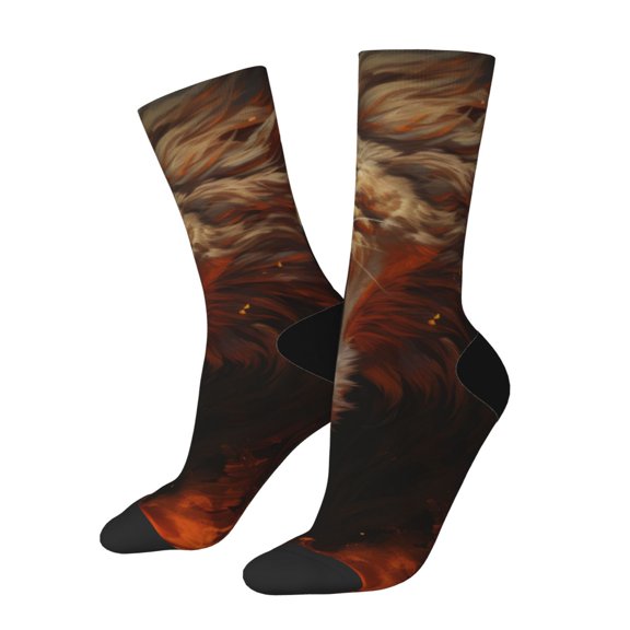 KLL Cool Flame Lion A Print Cool Socks Men's Women's Crew Socks Funny Crazy Novelty Stockings