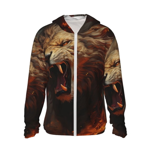 KLL Cool Flame Lion A Print Men's Women’s UPF 50+ Sun Protection Outdoor Hoodie Jacket Long Sleeve Fishing Hiking Performance Shirt-Small