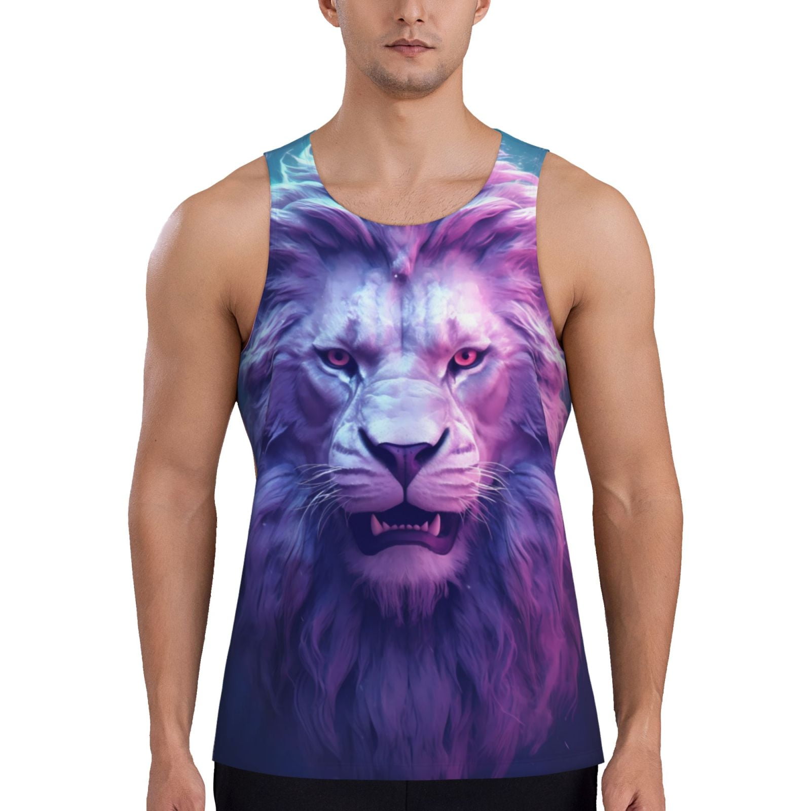 KLL Cool Lion Head Print Men's Muscle Gym Workout Stringer Tank