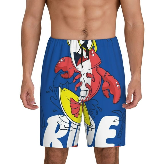 KLL Cool Lobster Surfing for Men's 1-Pack Shorts,Sleep Pajama Shorts for Men Soft Pj Shorts Men's Pajama Bottoms Sleepwear -4X-Large