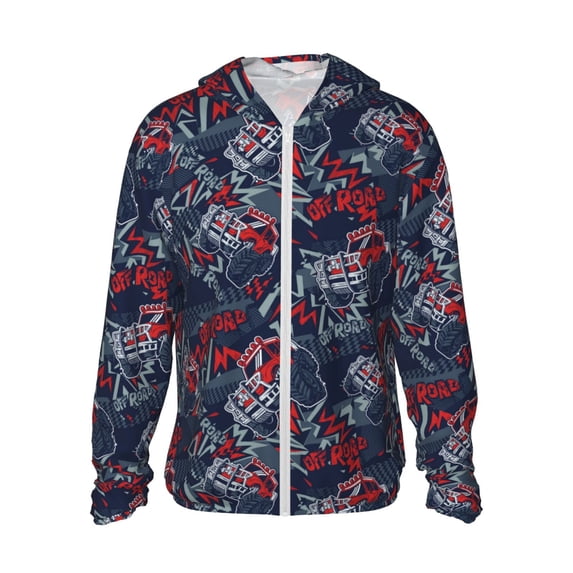 KLL Cool Red Off-Road Vehicle Print Men's Women’s UPF 50+ Sun Protection Outdoor Hoodie Jacket Long Sleeve Fishing Hiking Performance Shirt-Medium