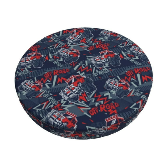 KLL Cool Red Off-Road Vehicle Round Bar Chair Cushion Cover 13 inch ,Bar Stool Protector with Elastic, Soft Washable