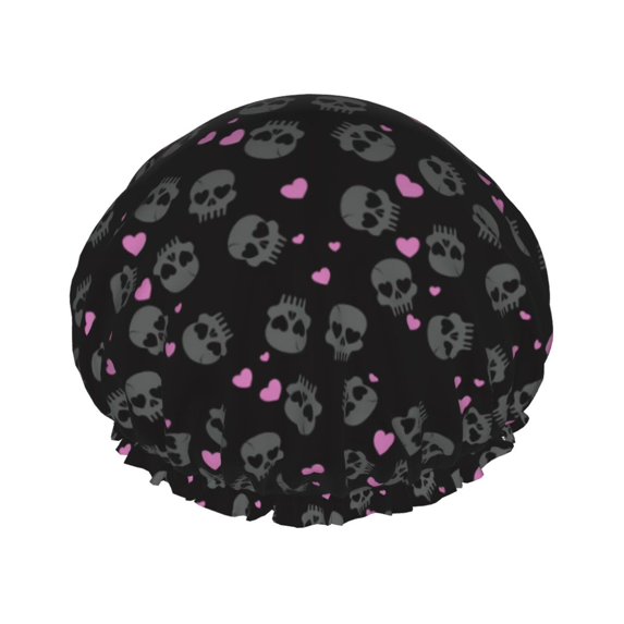 KLL Cool Skull Love Pattern Shower Cap & Bath Cap for Women,Reversible Oversized Waterproof Shower Caps for all Hair Lengths,Elastic Reusable Bathing Hair Cap