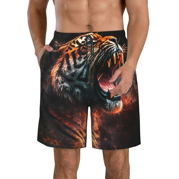KLL Cool Tiger Men's Casual Summer Beach Shorts Hawaiian Shorts with Pockets-XX-Large
