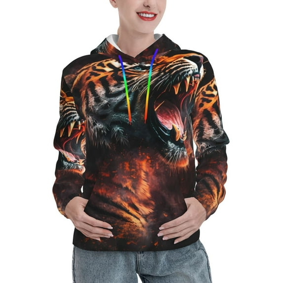KLL Cool Tiger for Womens Pullover Hoodie with Pocket Hooded Long Sleeve Shirts Sweatshirt for Women-Small