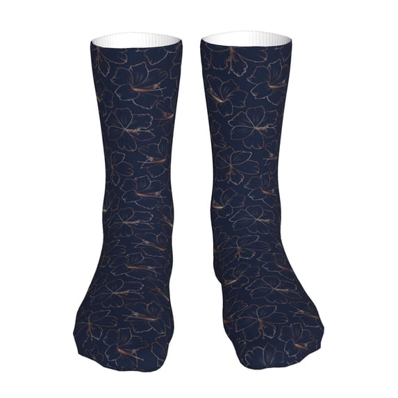 KLL Copper-Gold Gloss Outline Lily Flower Print Womens Crew Socks Athletic Middle Tube Long Socks Novelty Socks Gifts For Men