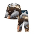 thumbnail image 1 of KLL Coral Fish Dolphin Print Women's Long Sleeve Pajamas with Pants Sleepwear Loungewear 2 Set-Small, 1 of 7