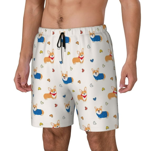 KLL Corgi Dog And Heart for Mens Swim Trunks Quick Dry Swim Shorts with Built-in Compression Liner Funny Swimwear Bathing Suits-X-Large