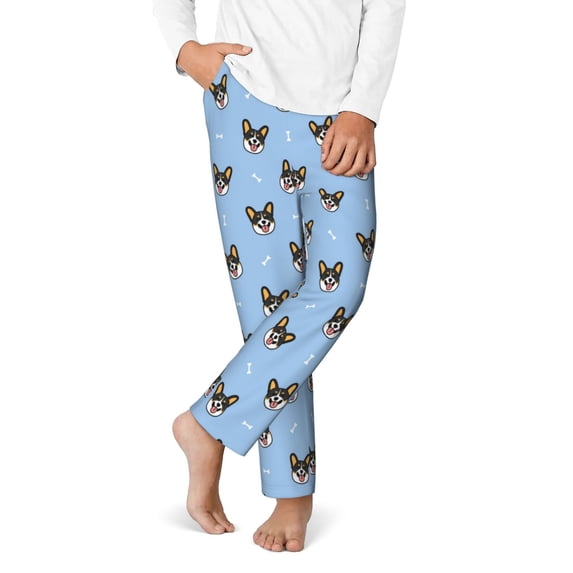 KLL Corgi Dog Print Boys Girls Pajama Pants,Sleep Pants Soft Elastic Waist Teens Pajama Bottoms Lounge Pants 5-16 Years-Medium