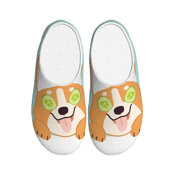 KLL Corgi With Towel Ans Slice Cucumber Pattern Adult Unisex Cozy Slippers,Fuzzy Slip-on Slippers TPR Sole Slippers Comfort Plush Home Footwear for Indoor & Outdoor-13