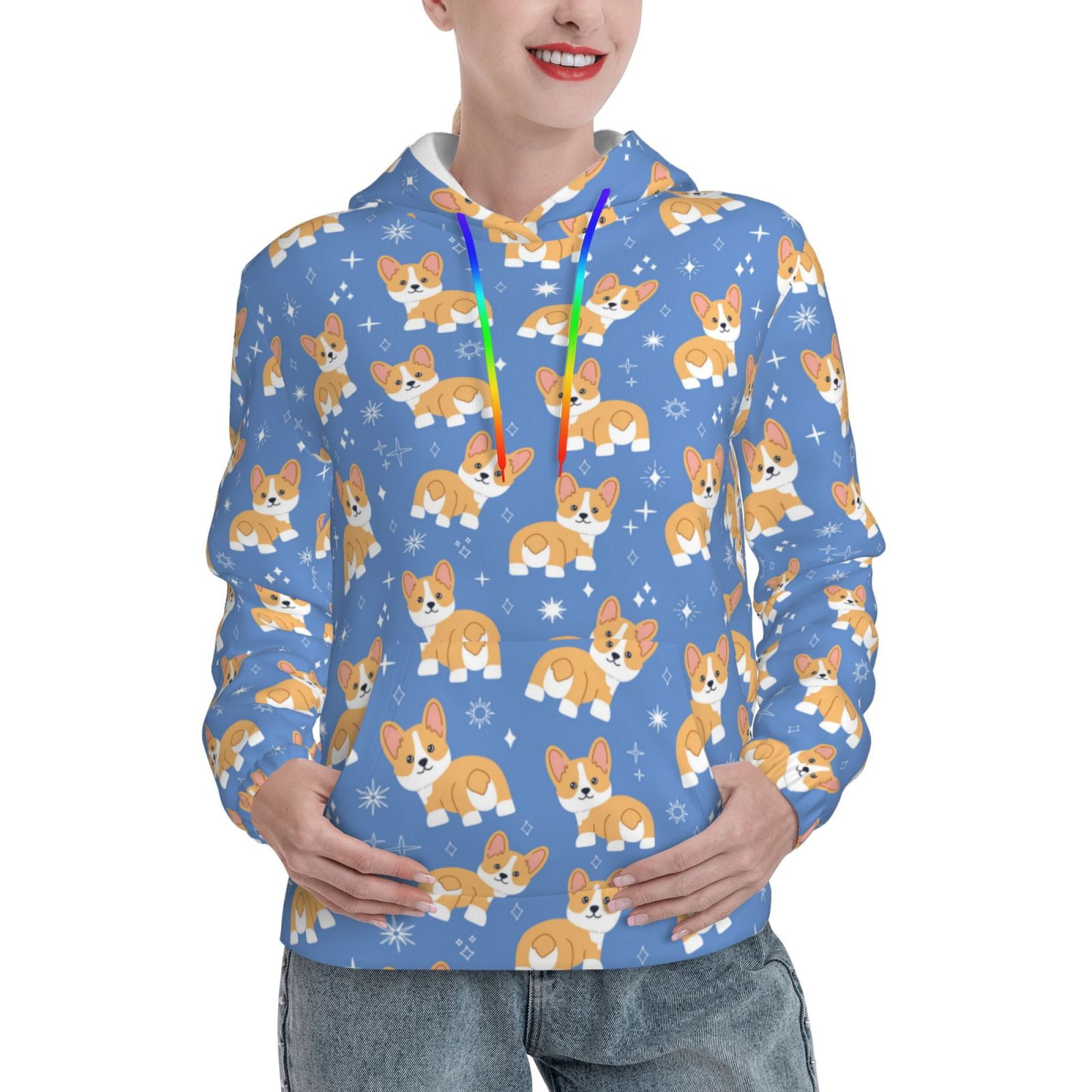 Christmas hot sale printed mid-length pocket hooded long-sleeved sweater
